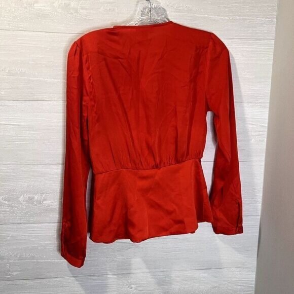 BAR III Women's Red Long Sleeve V Neck Faux Wrap‎ Tie-Waist Top - Picture 4 of 5